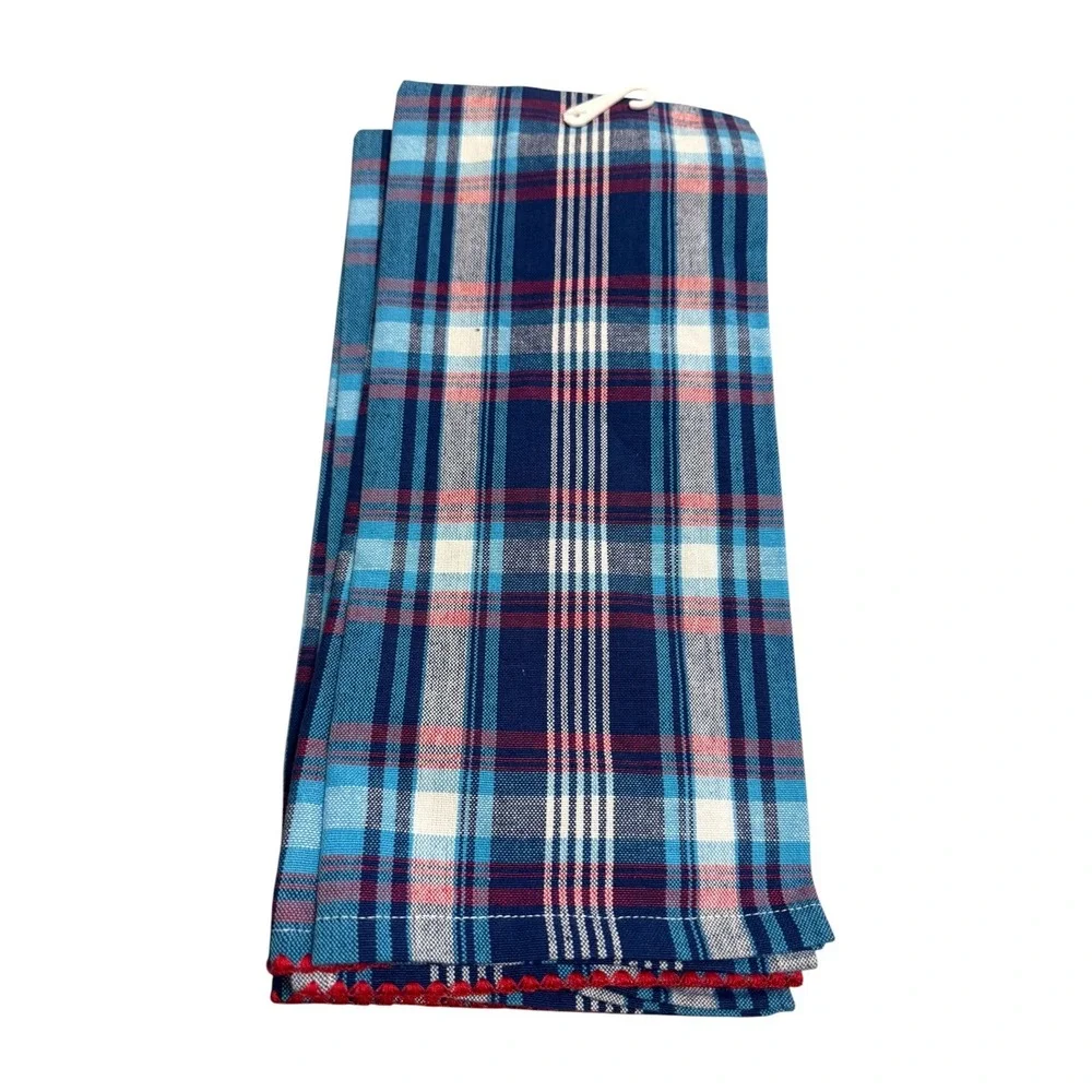 NWT DII You Float My Boat Plaid Kitchen Towel Set of 2 Blue Red Nautical 18x28